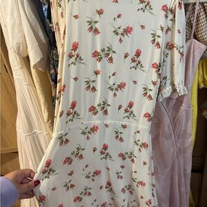 Reformation Cream Floral Dress with Pink Accents